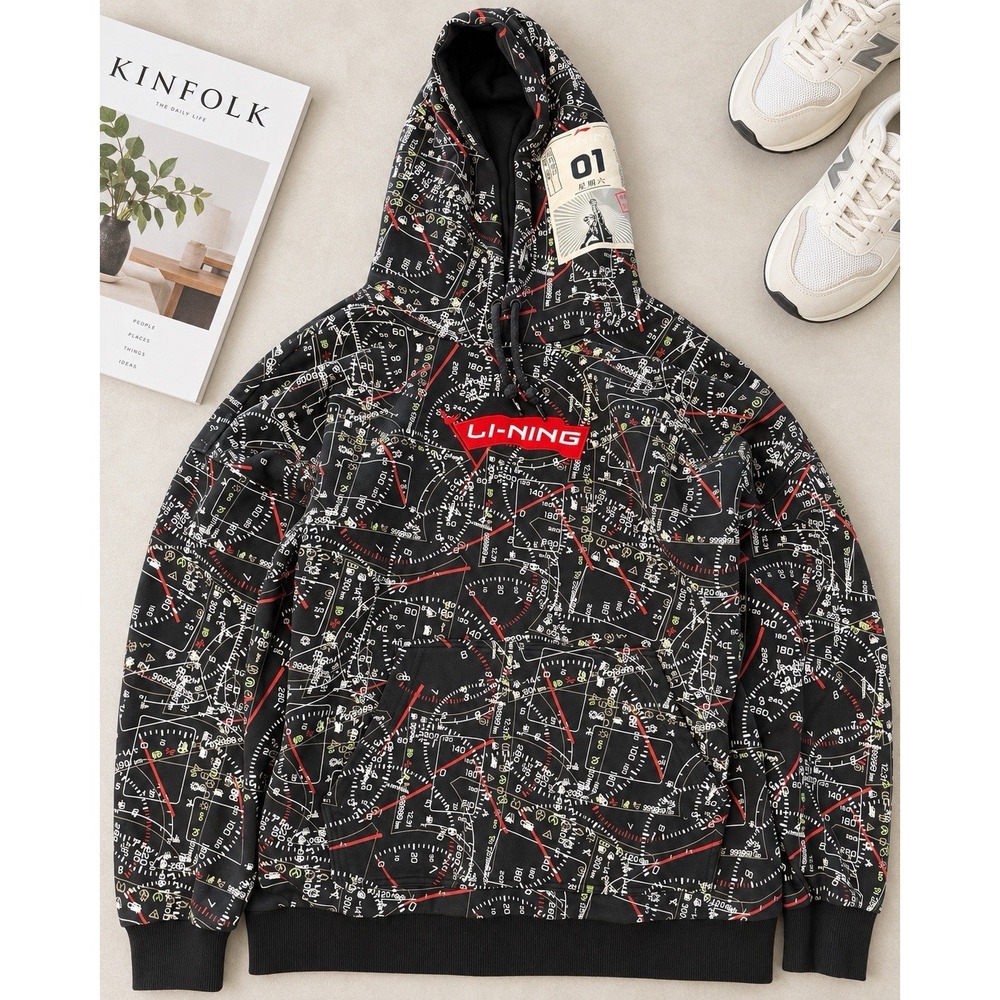 Li-Ning Men's XXL Gauge Graphic Hoodie Motorsport Techwear Y2K Streetwear